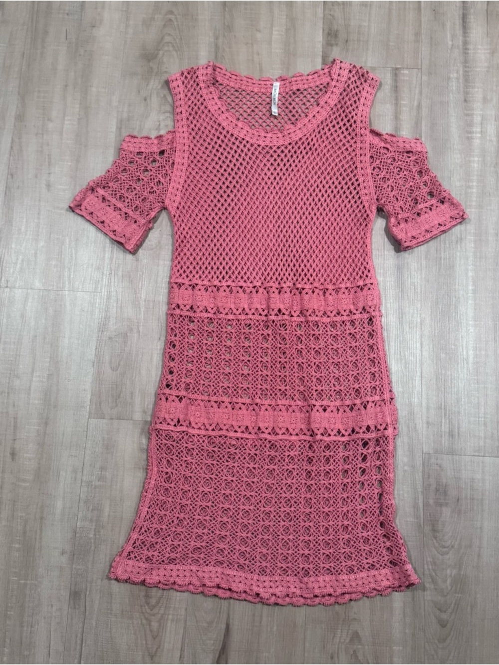 Mur Mur Feminine Bohemian Cold-Shoulder Crochet Cover Up Dress
